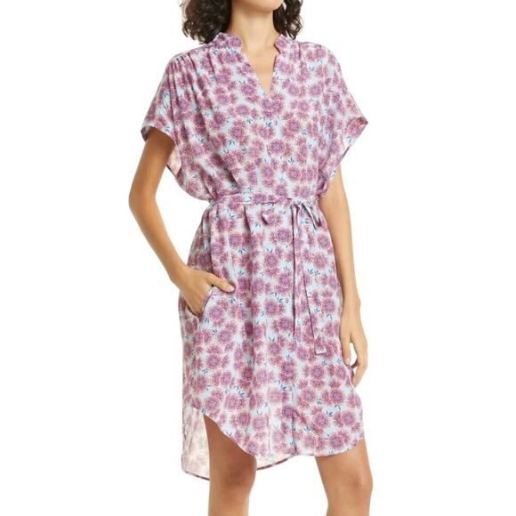 SALONI Tilda Floral Silk Crepe De Chine Dress Ciel Dragonfruit MSRP $495 Size 4 - Picture 1 of 12